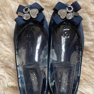 COACH BLUE DENIM TEXTILE BOW COACH DECOR BALLERINA FLAT SIZE US 8.5